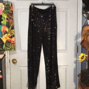NWT wide leg black sequin pants